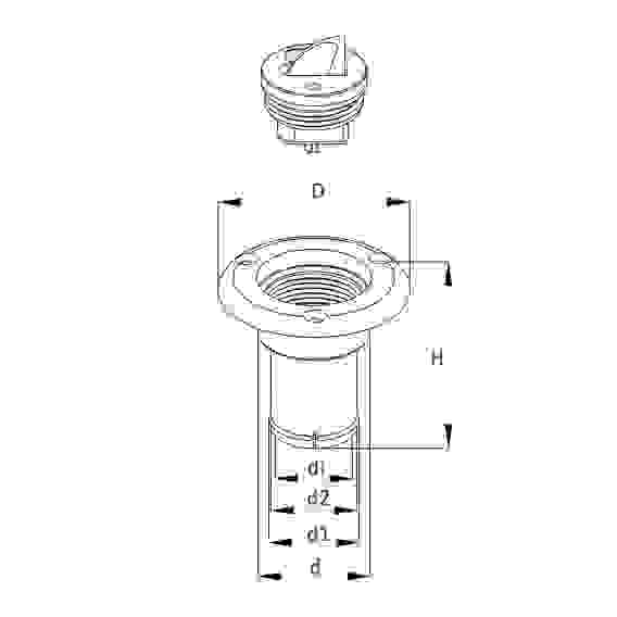 Заливная горловина топливного бака SeaFlo, патрубок 40 мм