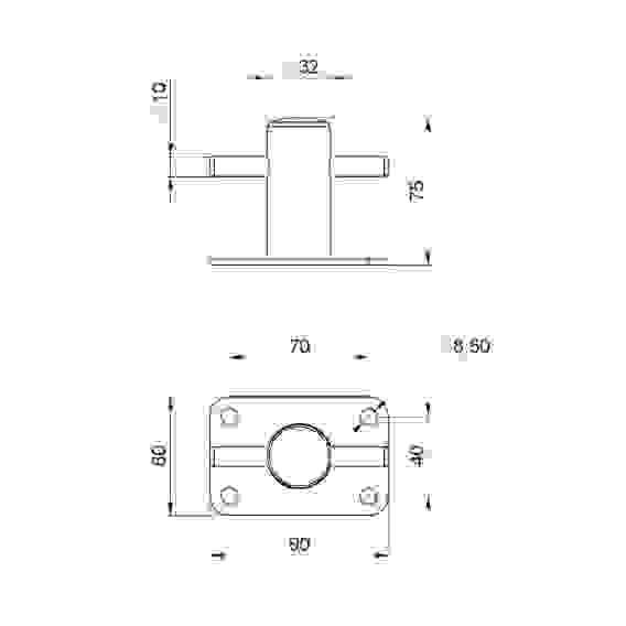 Кнехт одинарный 32 мм с основанием, 020201T